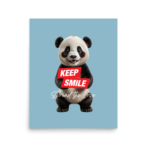 Keep Smile Blue Panda Poster Print Art