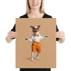 Happy Dancing Dog Beige Poster Print Art