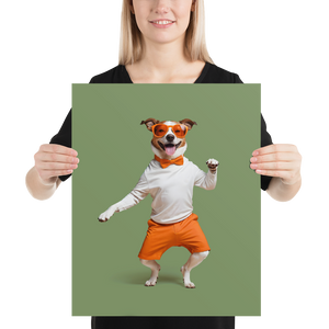 Funny Dancing Dog Green Poster Print Art