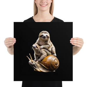 Sloth Riding A Snail Poster Print Art