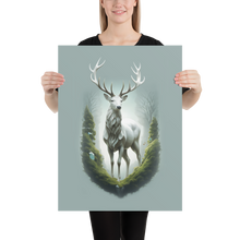 Green White Deer Poster Print Art