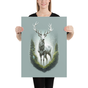 Green White Deer Poster Print Art