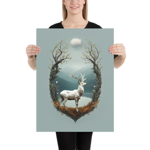 Deer By The Lake Poster Print Art