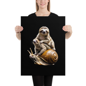 Sloth Riding A Snail Poster Print Art