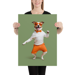 Funny Dancing Dog Green Poster Print Art