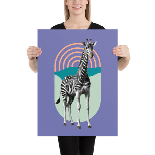 Giraffe Zebra Purple Poster Print Art