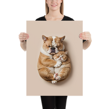 Cute Baby Cat and Dog Sleep Poster Print Art