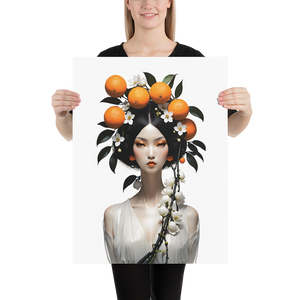 Beauty Lady with Orange Fruits Poster Print Art