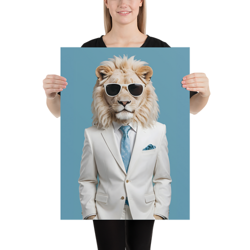 Funky White Lion Poster Print Art