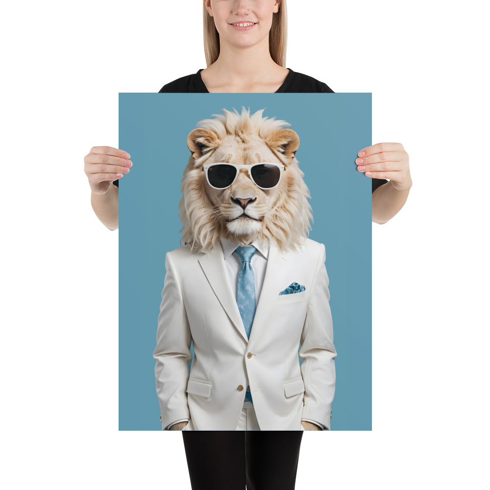 Funky White Lion Poster Print Art