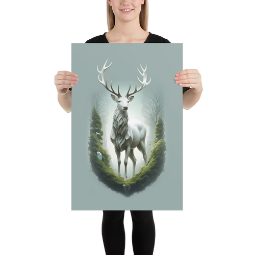 Green White Deer Poster Print Art