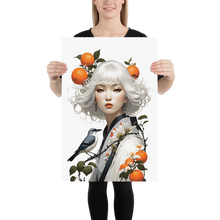 Oriental Lady with Orange and Bird Poster Print Art