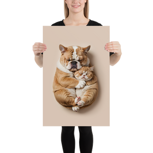 Cute Baby Cat and Dog Sleep Poster Print Art