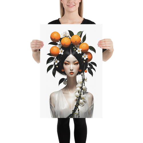 Beauty Lady with Orange Fruits Poster Print Art