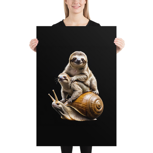 Sloth Riding A Snail Poster Print Art