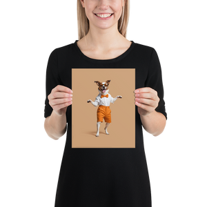 Happy Dancing Dog Beige Poster Print Art