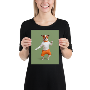 Funny Dancing Dog Green Poster Print Art