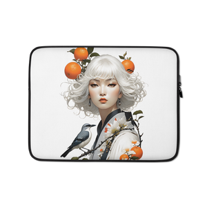 Oriental Lady with Orange and Bird Laptop Sleeve