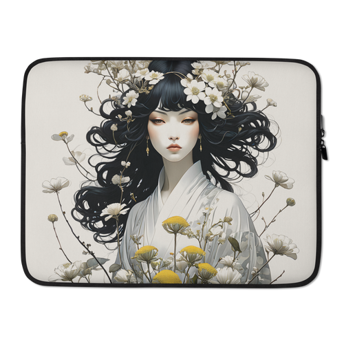 Oriental Lady with Yellow Flowers Laptop Sleeve