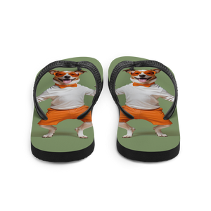 Funny Dancing Dog Green Flip Flops