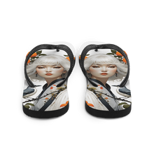 Oriental Lady with Orange and Bird Flip Flops