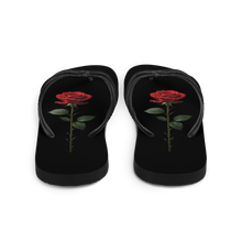 Red Rose on Black Flip Flops