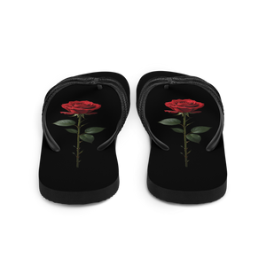 Red Rose on Black Flip Flops