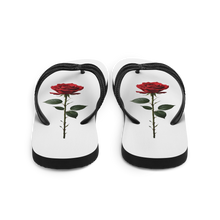 Red Rose on White Flip Flops