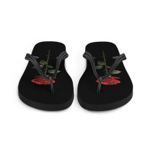 Red Rose on Black Flip Flops