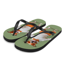 Funny Dancing Dog Green Flip Flops