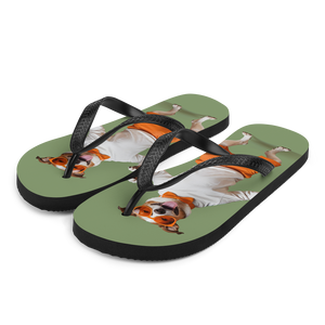 Funny Dancing Dog Green Flip Flops