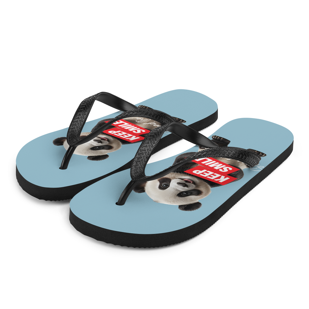 Keep Smile Blue Panda Flip Flops