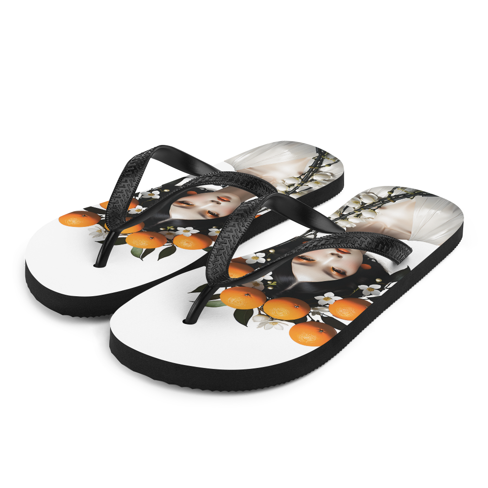 Beauty Lady with Orange Fruits Flip Flops