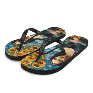 Monalisa Painting in Van Gogh Style Flip Flops