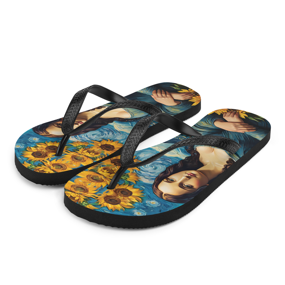 Monalisa Painting in Van Gogh Style Flip Flops