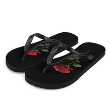 Red Rose on Black Flip Flops