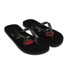 Red Rose on Black Flip Flops