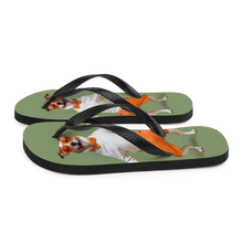 Funny Dancing Dog Green Flip Flops