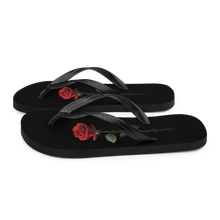 Red Rose on Black Flip Flops