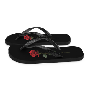 Red Rose on Black Flip Flops