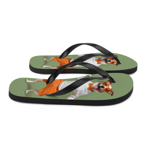 Funny Dancing Dog Green Flip Flops