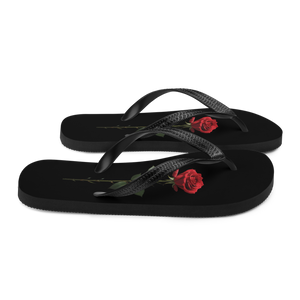 Red Rose on Black Flip Flops