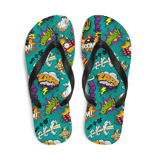 Comic Text Pattern Flip-Flops