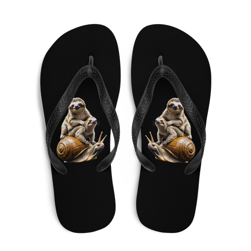 Sloth Riding A Snail Flip Flops