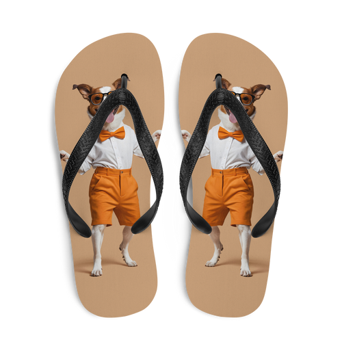 Happy Dancing Dog Beige Flip Flops