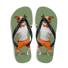 Funny Dancing Dog Green Flip Flops