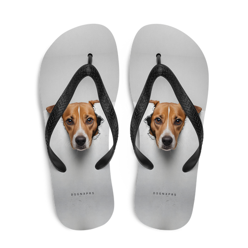 Funny Sad Dog Peep Flip Flops