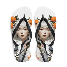 Oriental Lady with Orange and Bird Flip Flops