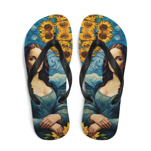 Monalisa Painting in Van Gogh Style Flip Flops