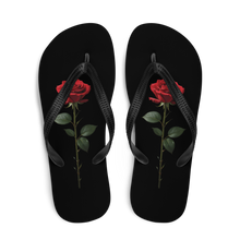 Red Rose on Black Flip Flops